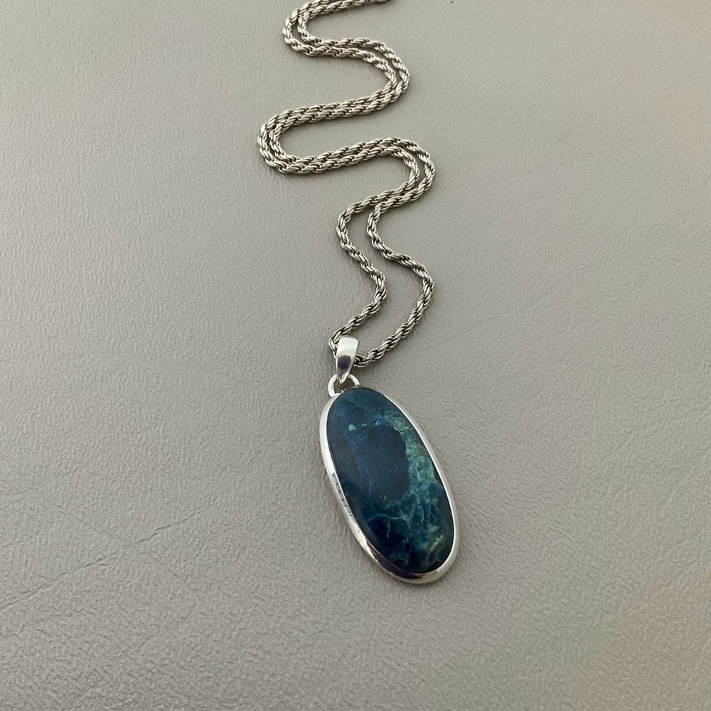 Blue Apatite Sterling Silver Pendant with Elegant Design.